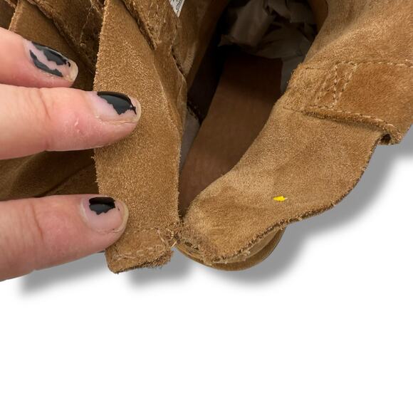 UGG Boots Size 6 Chestnut Brown Slouchy Short Suede Booties Pull on Winter FLAW - Picture 7 of 9
